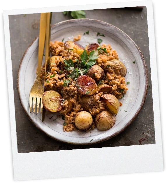 Emmer mit gerösteten Kartoffeln & Safran