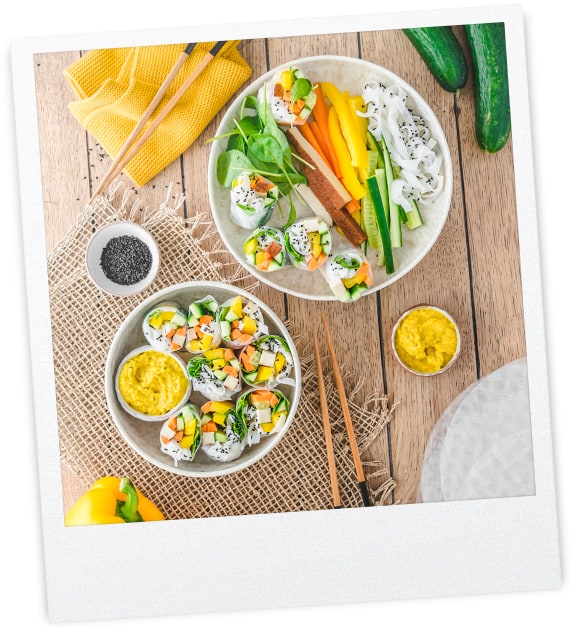 Summerrolls mit Linse-Curry-Dip